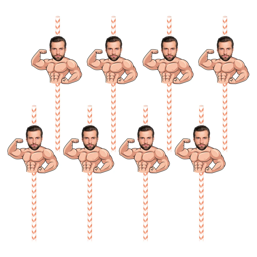6/12/24 stücke Benutzerdefinierte Muscle Man Trinken Papier Strohhalme Personalisierte Bodybuilding Mann Gesicht Foto Strohhalme Erwachsene Geburtstag party Dekorationen