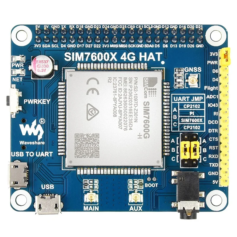 

Модуль расширения Waveshare SIM7600G-H 4G для Raspberry Pi, GNSS, GPS, LBS-позиционирования, глобальная поддержка связи 3G/2G