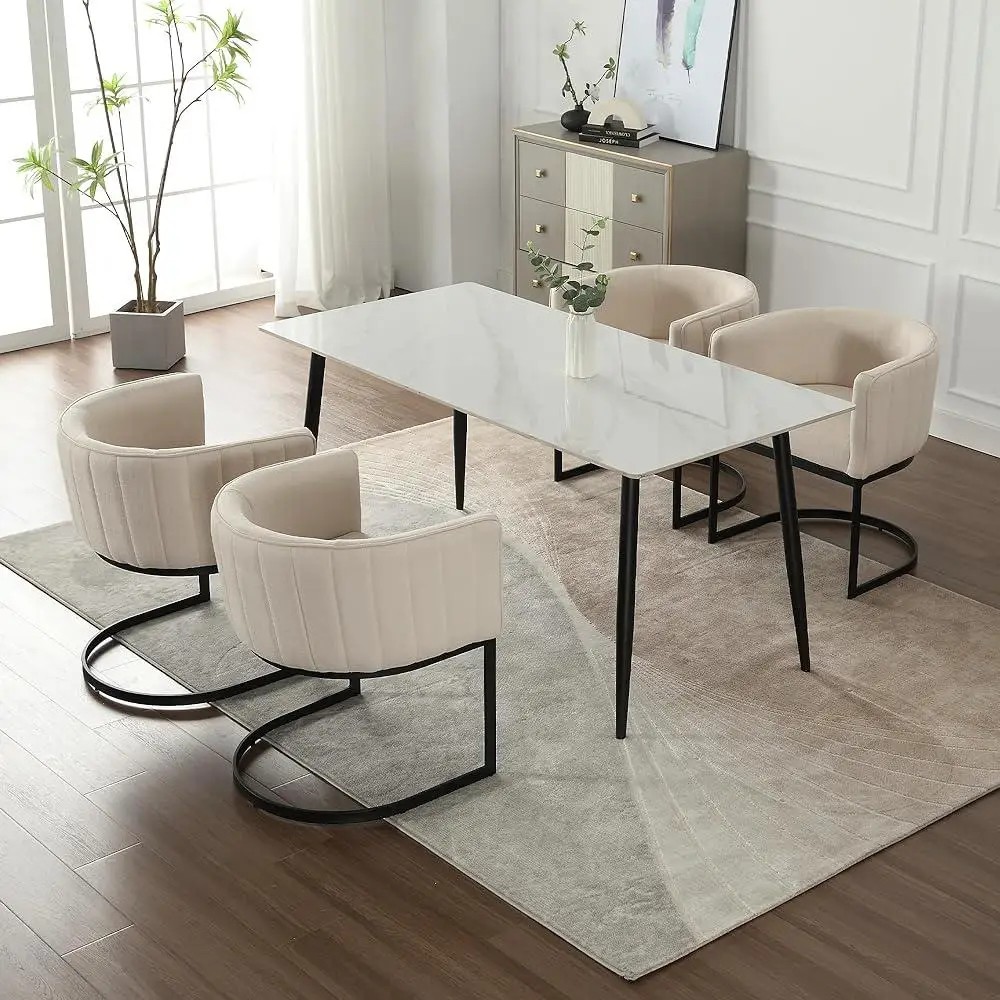 Mid Century Modern Dining Chairs Set of 4 Comfy Upholstered Kitchen Chairs with Armrests and Metal Bases Perfect Dining Room 2