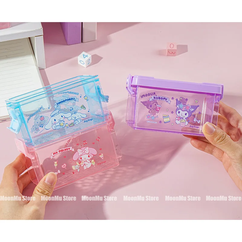 Sanrio Kuromi Desktop Storage Box Cute Cinnamoroll Melody Sticker DIY Sundries Cotton Swabs Organizer Basket Gifts