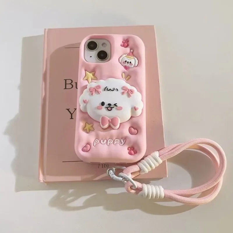Adorable 3D Puppy Silicone Phone Case with Stand and Wristband