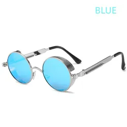 Steampunk Retro Unisex Round Sunglasses - Trendy Vintage-Inspired Eyewear (BLUE)