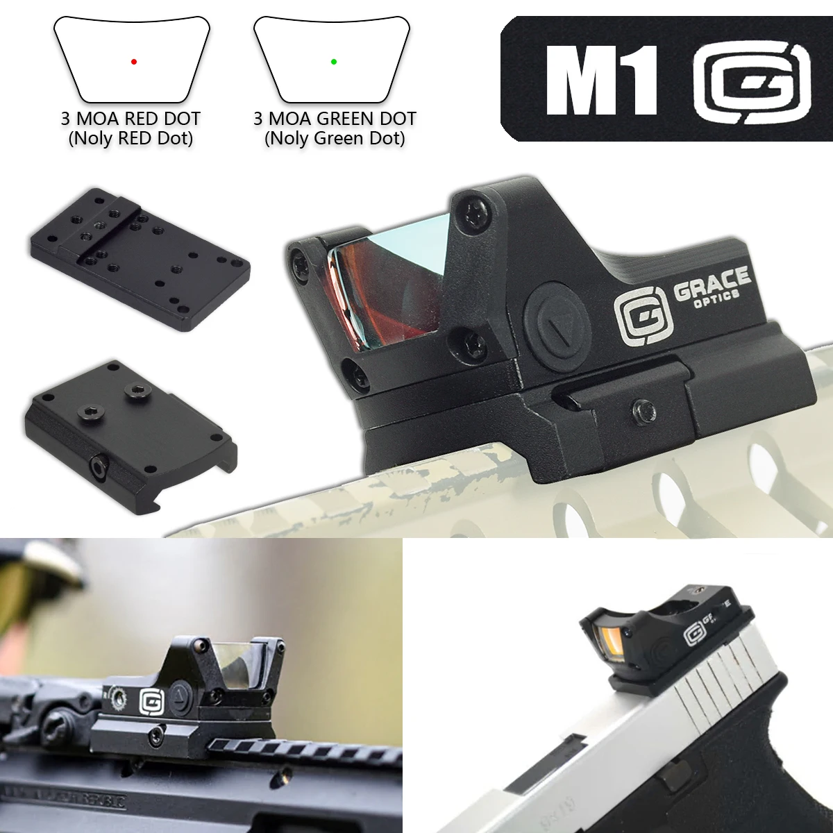 Tactical Grace M1 Red Green Dot Sight Holographic 3MOA Reflex Hunting Trijicon RMR Riflescope Airsoft Pistol Glock 17 1913 Mount red dot sight holographic collimator riflescope mount rifle scope