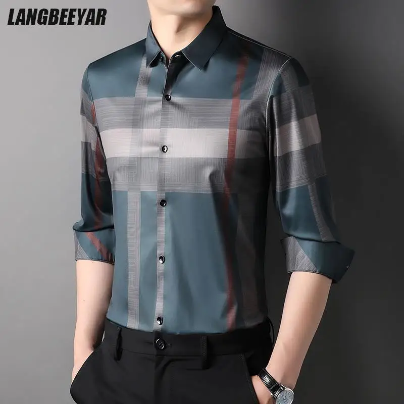 Top Grade Luxury New Slim Fit Striped Designer Trending Shirts For Men Brand Fashion Shirt Long Sleeve Casual Mens Clothes 2023