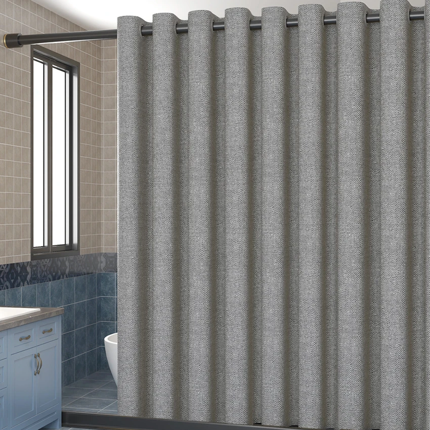 Shower Curtains Imitation Linen Big Rings Bathroom Waterproof Thick Fabric Bathtub Large Modern