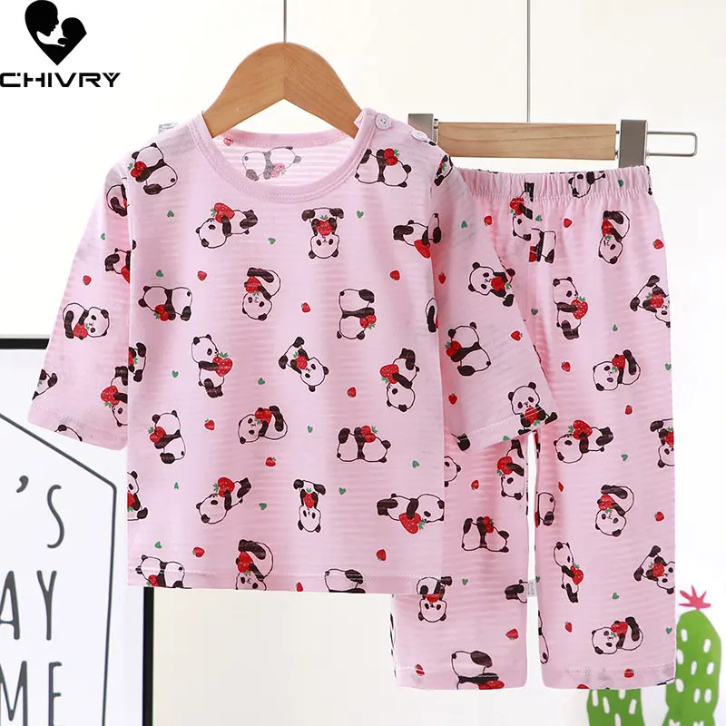

Kids Boys Girls Pajamas New 2023 Spring Thin Cute Cartoon Long Sleeve O-Neck T-Shirt Tops with Pants Baby Sleeping Clothing Set