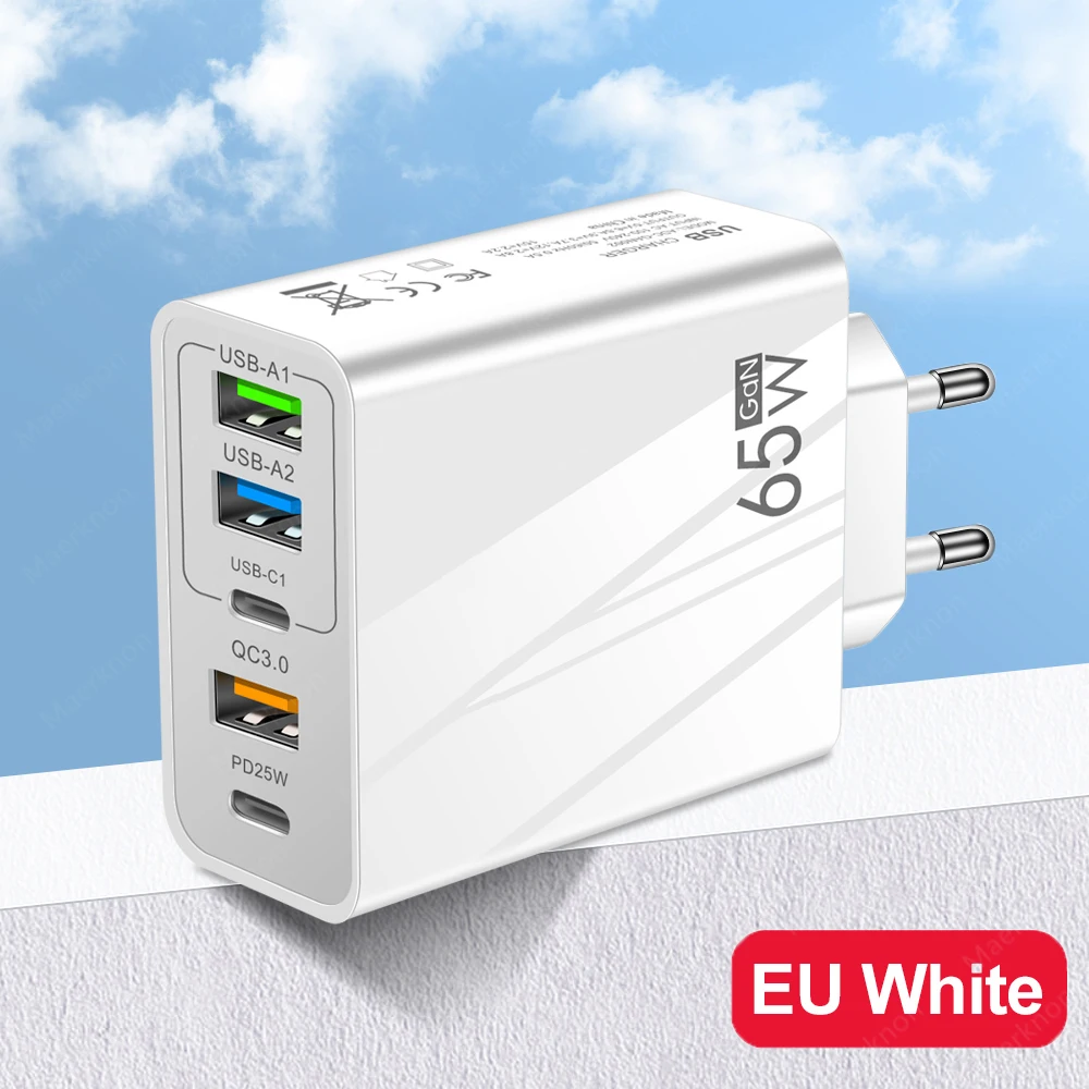 65 Вт GaN USB Fast Charger Multi Ports Type C Quick Charge Wall Charger For iPhone 15 Samsung Xiaomi USB PD Phone Charger Adapter
