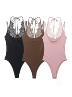 HH Woman Fashion Holiday Beach Short Jumpsuit Women Paneled Lace Halter Neck Jumpsuit Solid Sexy Sleeveless Backless Jumpsuit