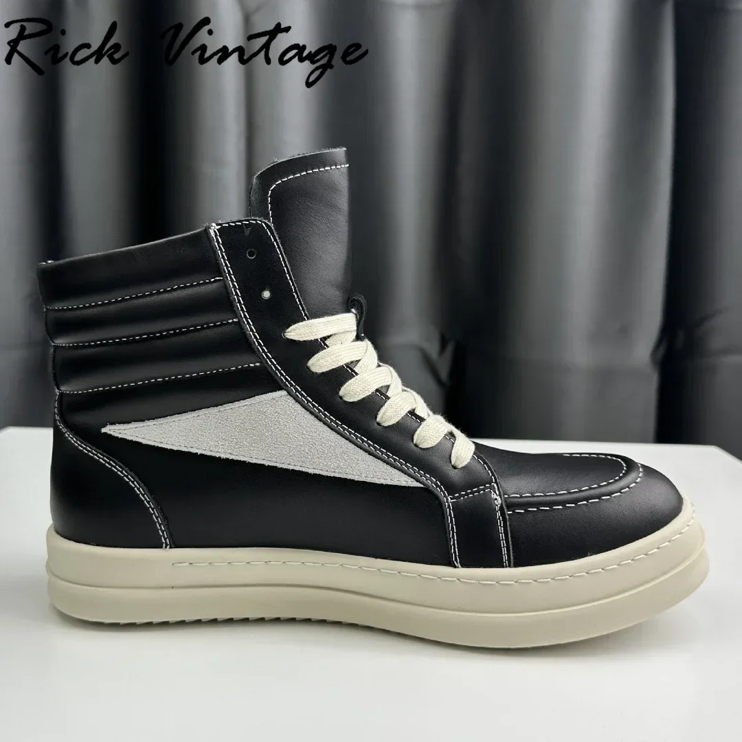 Rick Vintage Natural Wool Winter Warm Sneakers High Top Casual Shoes for Men Platform Flat Leather Wool Boots Man Luxury