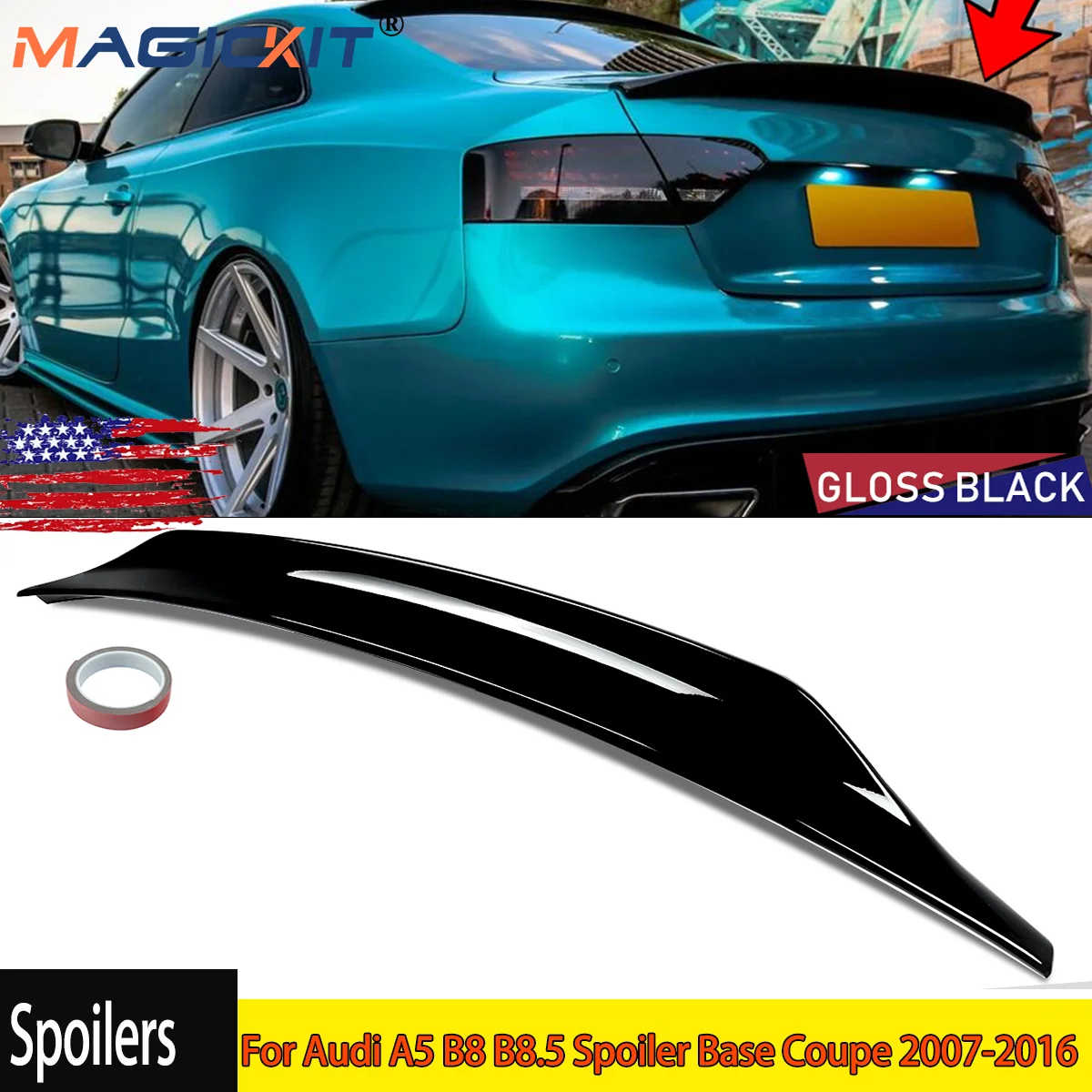 Becquet de coffre arrière noir brillant, Style bec de canard, pour Audi A5 B8 B8.5 07-16 CAT
