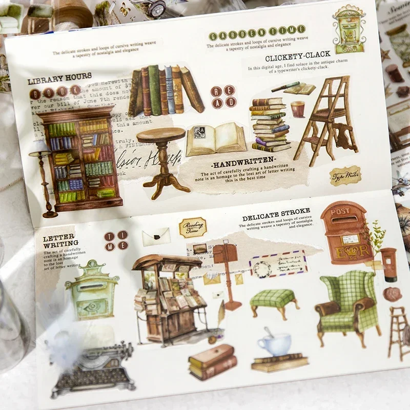 Mr. Paper 레트로 라이프 아이템 패턴 pet 테이프 핸드북 원형 스티커, 귀여운 문구 용품, 6 스타일, 200cm/롤