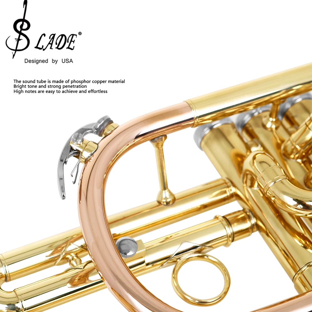 SLADE Professional Bb Cornet Brass body Gold lacquer Phosphor copper leadpipe Tone Cornet with Storage Box Accessories ﻿