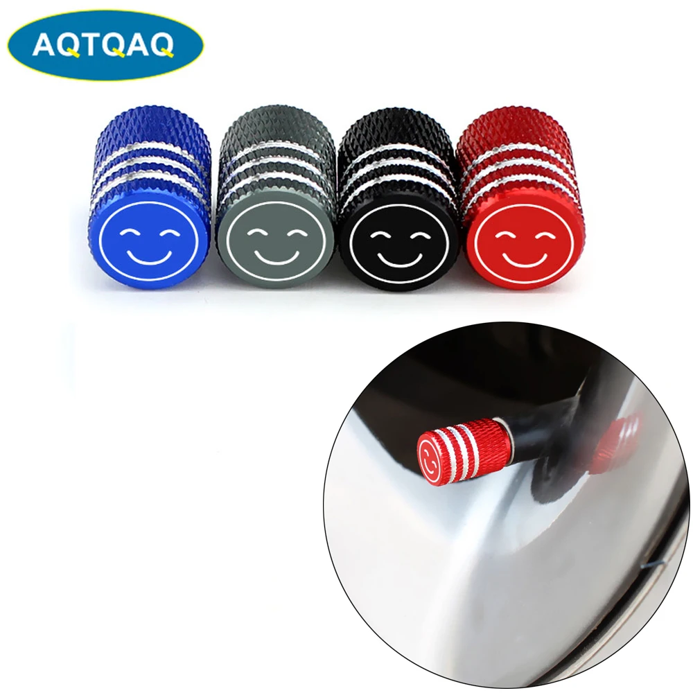 

AQTQAQ 4Pcs/Set Universal Smiling Alu-alloy Tire Valve Caps for Car Truck Motorcycle Bicycle Valve Stem Cover Tire Accessories