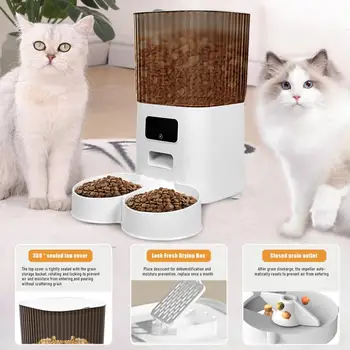 Smart Pet Feeder with Dual Bowls - 5L Transparent Storage, WiFi APP Control, Automatic Timed Dispensing for Cats & Dogs, Battery 4