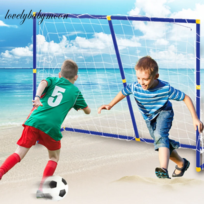 Folding Mini Football Soccer Goal Post Net Set with Pump Kids Sport