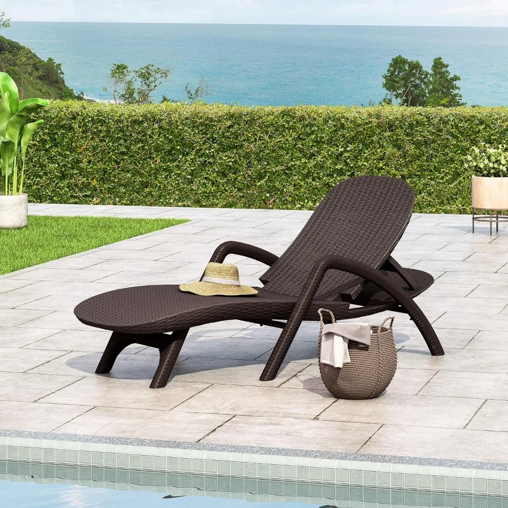 

Sun Loungers Outdoor Faux Wicker Chaise Lounge, Dark Brown