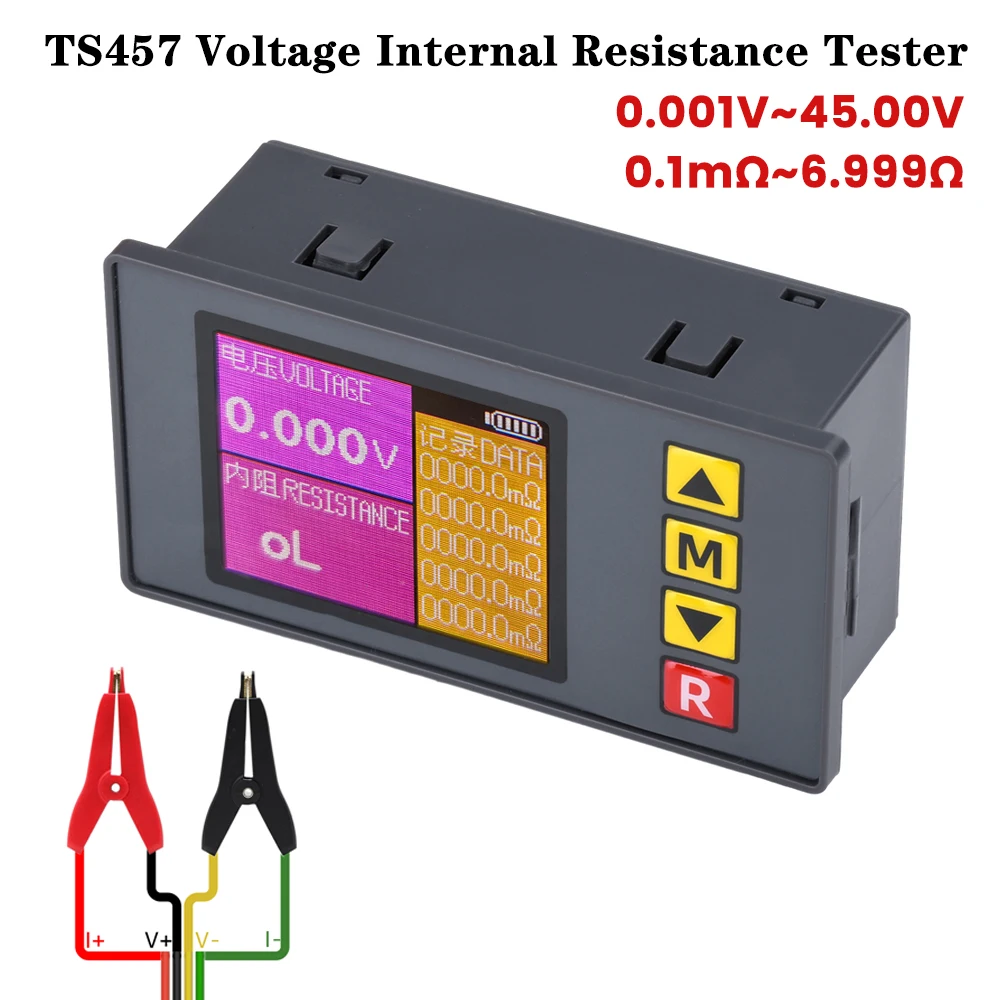 TS457 DC5V Voltage Internal Resistance Tester Detector AC 4-Wires Adjustable Voltmeter Battery Analyzer Tool With Kelvin Clip