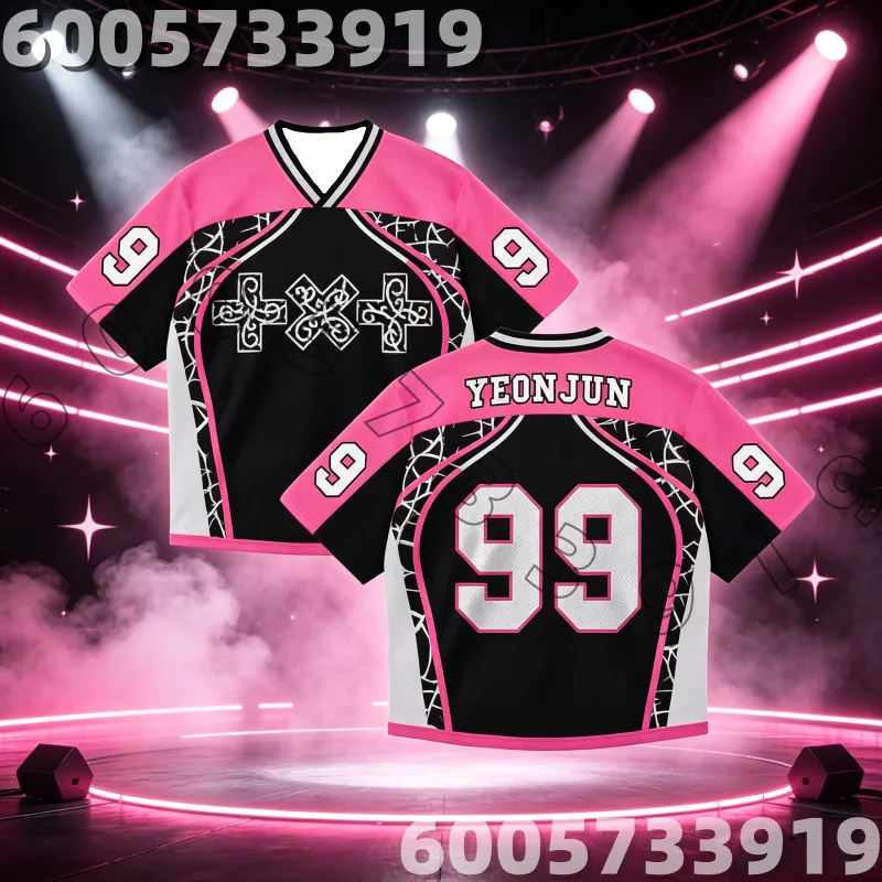 2026 Fußballtrikot für MOA-Fans – Feuchtigkeitsableitendes Schwarz-Pink Yeonjun 99 Nummer Sport-T-Shirt – Idol Konzert Top für Familie & Kinder