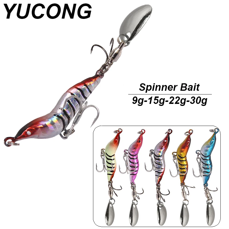 YUCONG Metal VIB Shrimp Bait 9-15-22-30g Trolling Spinnerbait Sinking cebos  With Sequin Spoon Fishing Lure cucharillas de pesca