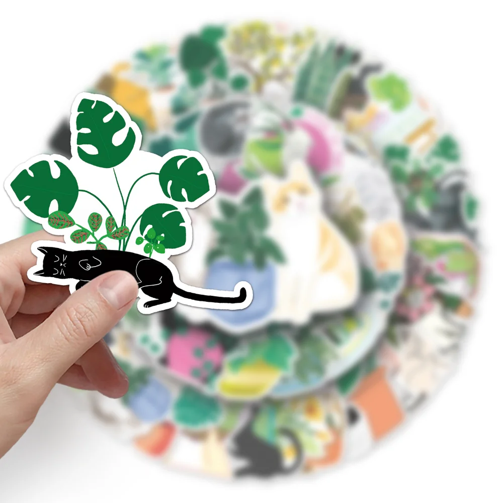 

10/50Pcs Cartoon Cats and Plants Stickers Decorate Decals DIY Hand Account Scrapbook Phone Diary Laptop Car Sticker