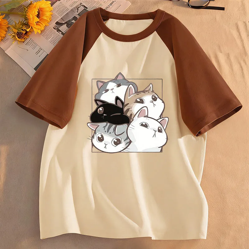 Y2K Niedliche Katzen-Grafik Kinder T-Shirts Sommer Kurzarm-Shirts Cartoon-Tier Jungen Mädchen Kleidung Kawaii Kätzchen Oberteile Kinder T-Shirt