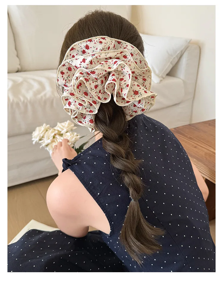 Vintage Floral Scrunchies Frauen Mädchen Nette Blume Elastische Haarbänder Zubehör Krawatte Haar Ring Seil Kopfschmuck Kopfbedeckung Ornament – Detail 7