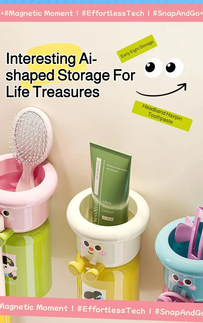 Cartoon Magnetic Toothbrush Holder Wall Mounted Bathroom Cup Organizer_voghion.com
