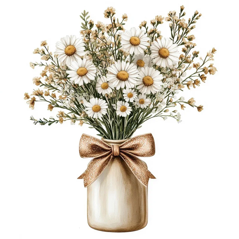 Abstract Daisies In Vase Toilet Stickers, Bright Wall for Home, Cabinet, Door,Decoration, Vinyl Car Decals, Art Wallpaper