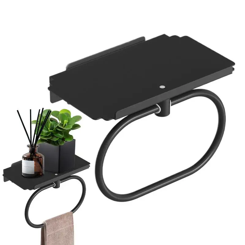 Towel Ring Household Rag Holder Heavy Duty Bath Accessories No Drilling Wall Mounted Towel Hanger With Shelf For Bathroom