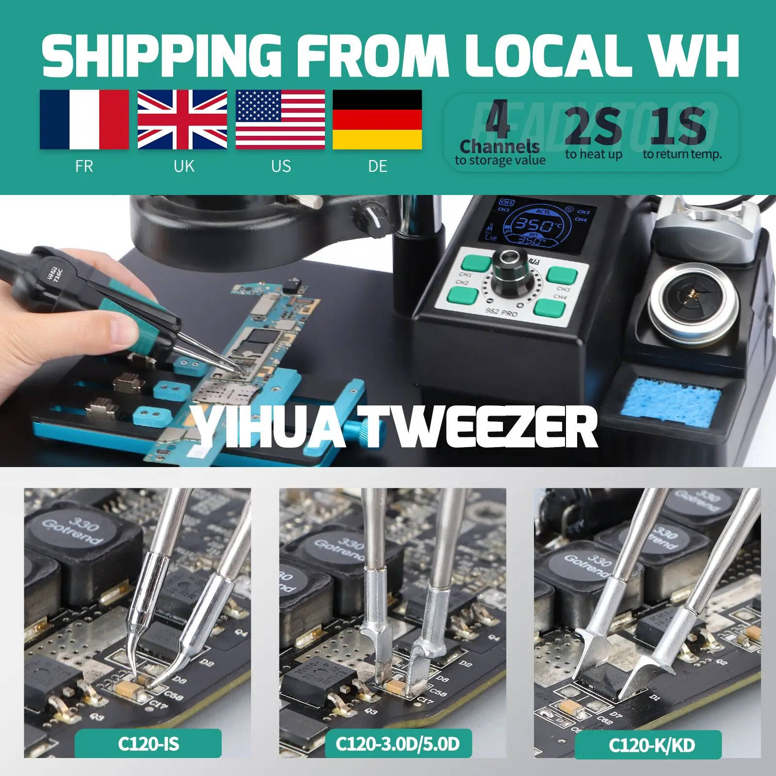 YIHUA SMD Tweezer Soldering Iron Kit 982 pro 2 IN 1 Desoldering Station For Electronic Repair Quick Remove IC soldering station soldering tool desoldering station