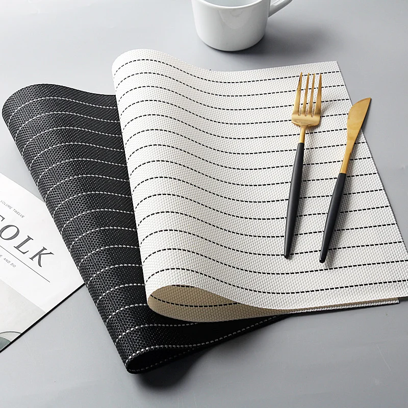 

45x30cm 2024 New Tesla PVC Stripes Dining Table Mat Non-slip Placemat Set In Kitchen Accessories Cup Coaster Wine Pad