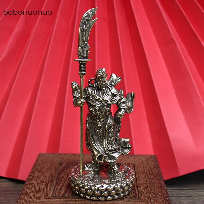 Ottone Antico Cinese Fengshui Guan Gong Statua God Of War Scultura Vintage Decorazione Della Casa Feng Shui Ornamento Scrivania Decor Craft