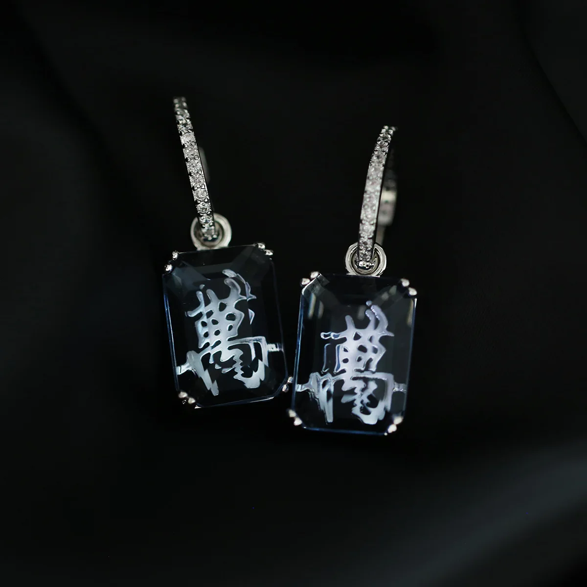 

Bilincolor Chinese Characters Square Zircon Earrings for Women