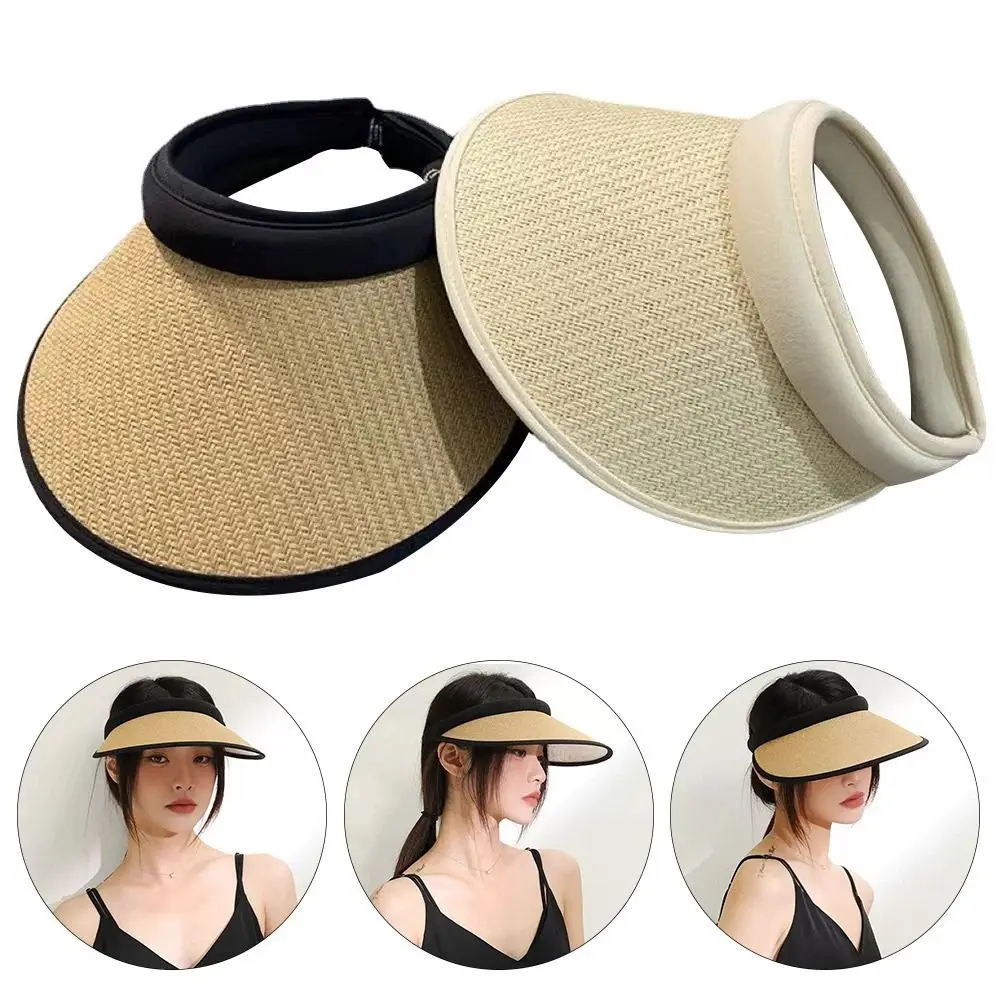 

Summer Casual Wide Brim UV Protection Straw Cap Visors Sun Hat Beach Hat