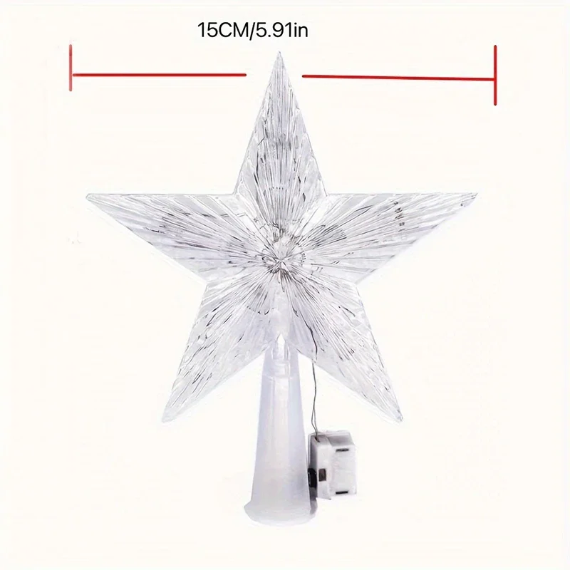 Christmas Tree Decoration 15cm Glowing Tree Topper Five-pointed Star Transparent LED Shining Xmas Colorful
