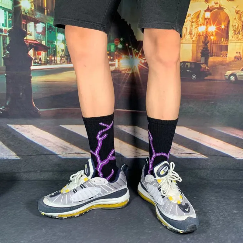 3 Pairs Cotton Sock Harajuku Skate Long Socks Lightning Hip Hop Style Socks Streetwear Unisex Street Funny Happy Couple Socks