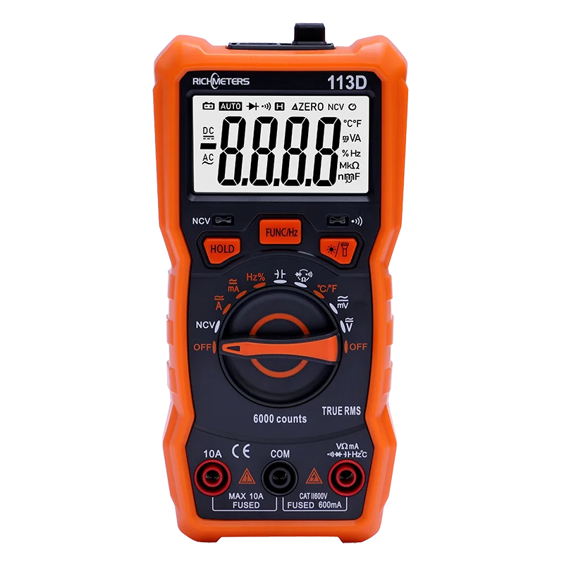 RICHMETERS RM113D NCV Digital Multimeter 6000 Counts Auto Ranging AC/DC Voltage Meter Flash Back Light Large Screen 113A/D 2