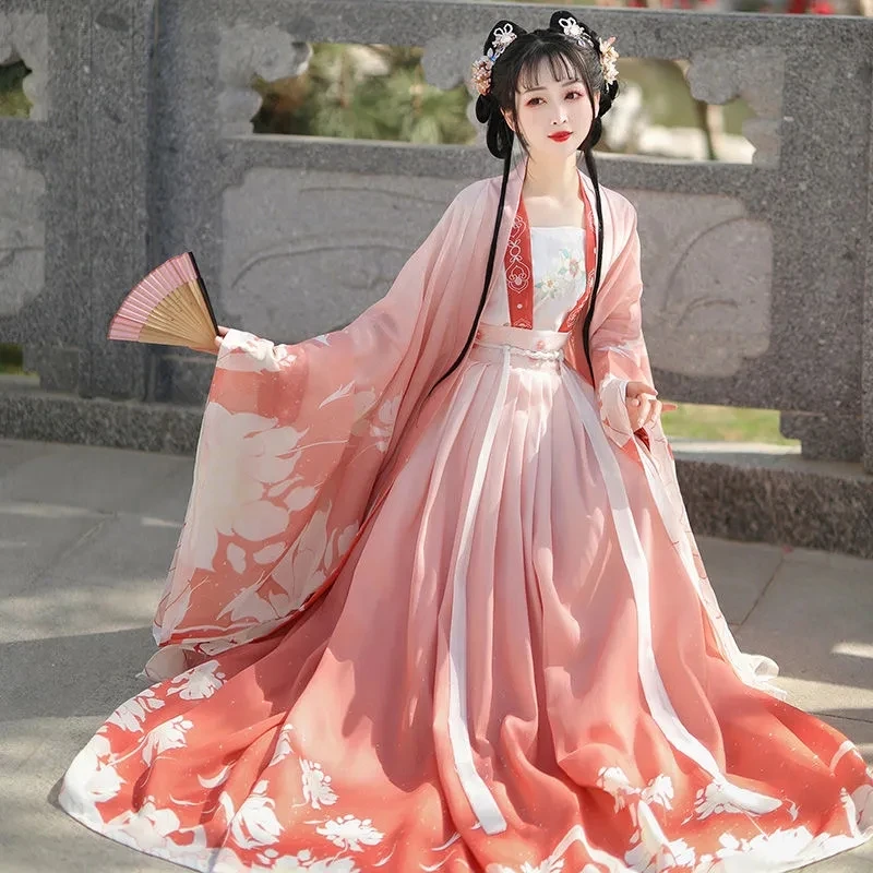 Tang Dynasty Chinese Pink Dress Ancient Chinese Costume Women Clothes  Traditional Hanfu Women Plus Size Tang