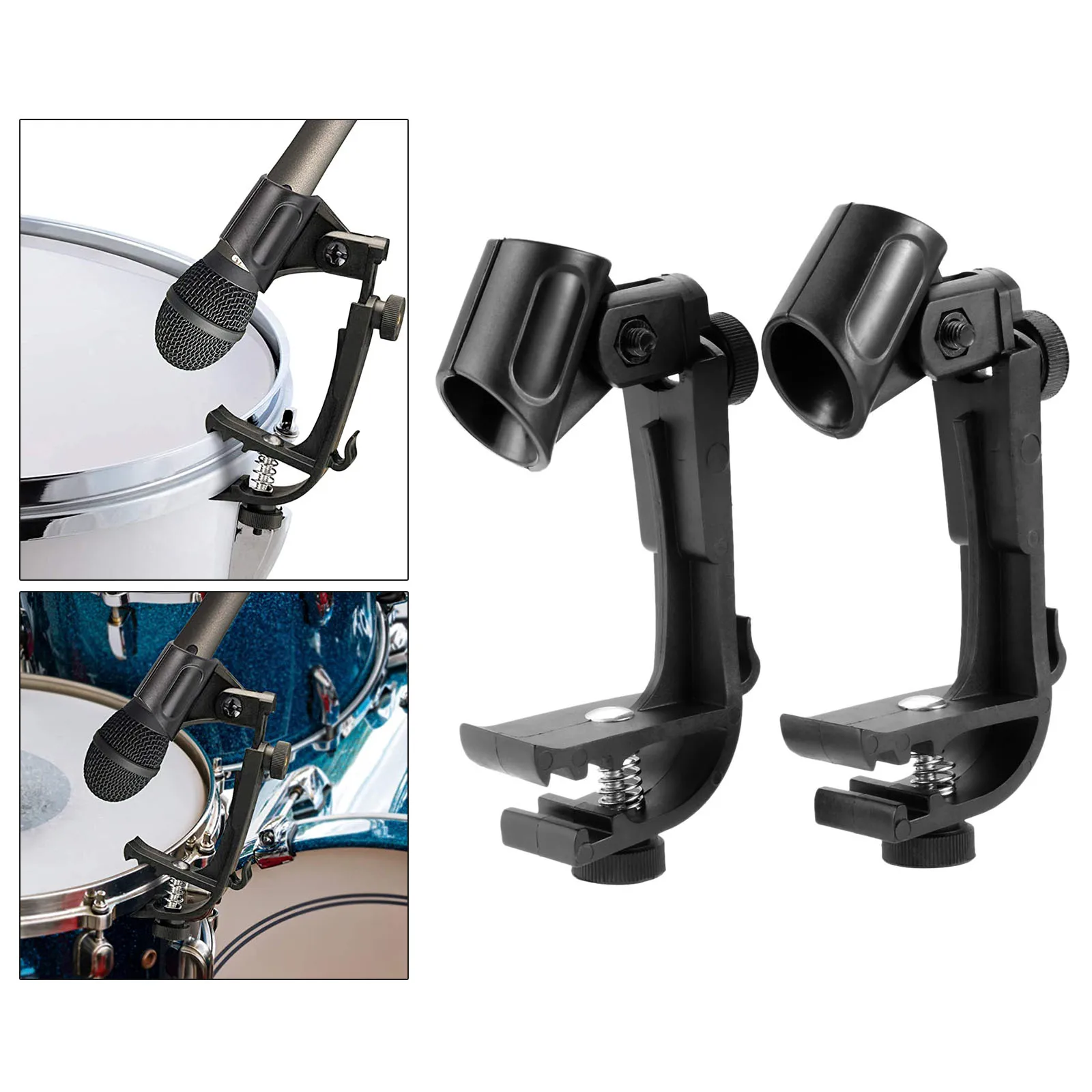 2 Pcs Black Adjustable Drum Microphone Mounting Clamp Mic Mount Clips Holder Drum Hoop Rim Mount Shock Gear Studio