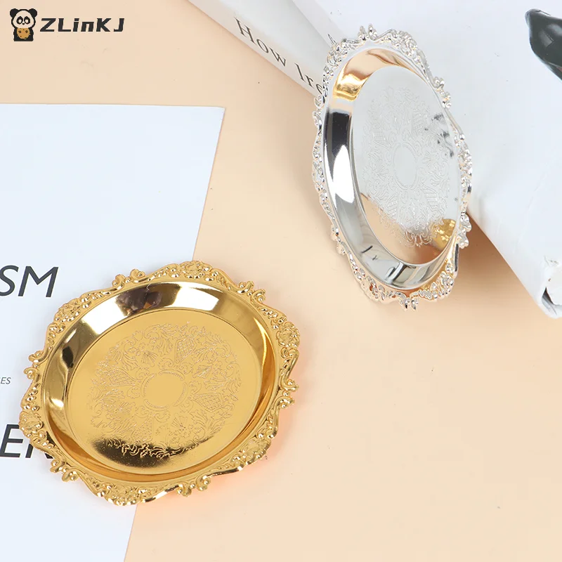 ▶ 1PCS 10cm 실버 골든 아이언 트레이 뷔페 과일 케이크 디저트 잡화 보관 접시 파티 용품 광택 있는 장 접시