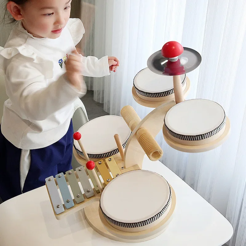 Baby Musical Instrument Montessori Preschool Music Toy Kids Drum Set Xylophone Tambourine Birthday Gift for Boys and Girls