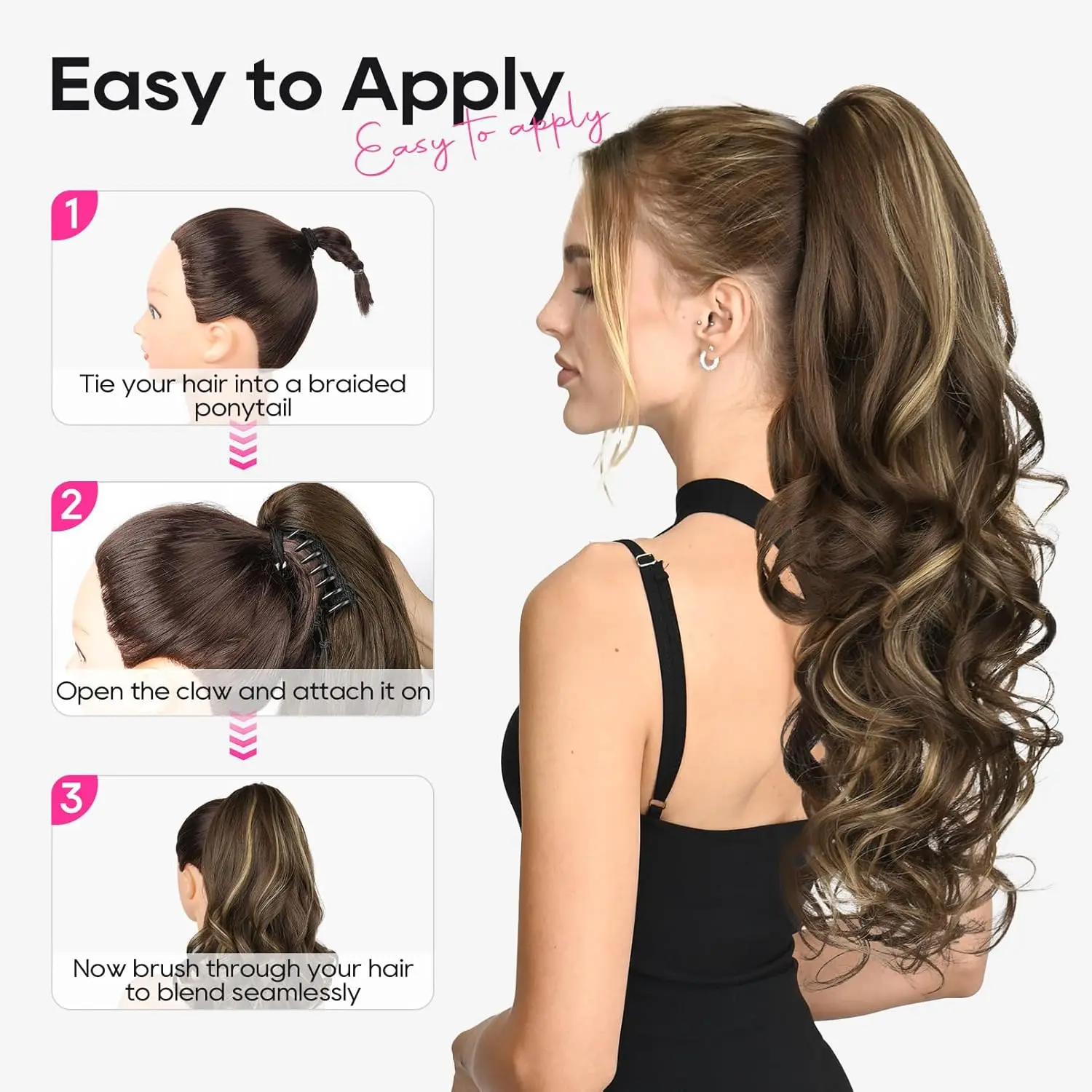 Synthetic Hair Piece Claw Clip in Ponytail Extension for women, Layered Wavy Hair Ponytail Extension, Soft Natural Looking clip in ponytail hair extension,synthetic ponytail,synthetic hair accessories,clip in ponytail extensions