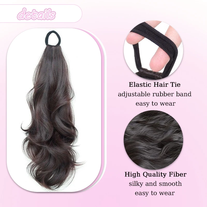 Wavy Hair Ponytail Hairpiece Synthetic Hair Extensions Wig with Rubber Band Black Brown Ponytail Wig for Women Daily Party Use