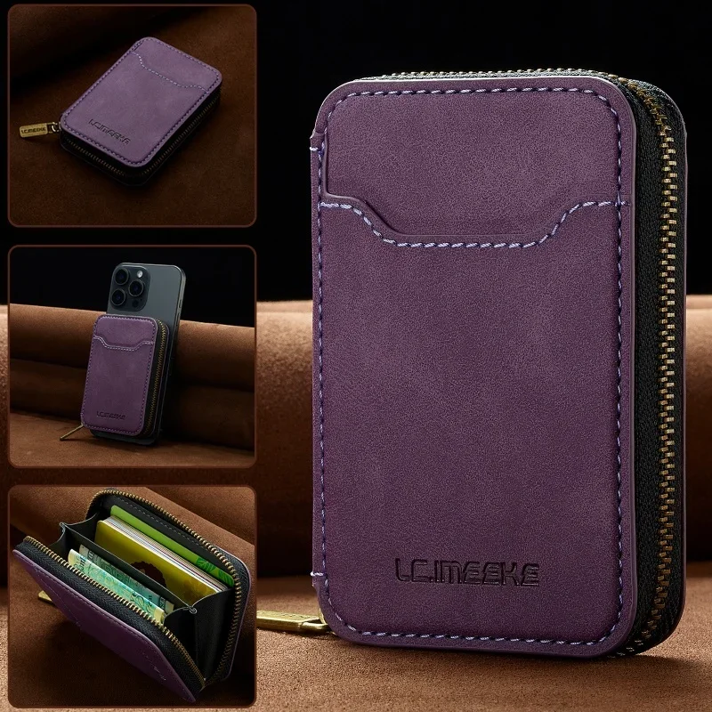 Premium RFID Shielded Magnetic Zipper Wallet in Synthetic Leather – Elegant Phone & Card Holder, Compact Design, Perfect Gift