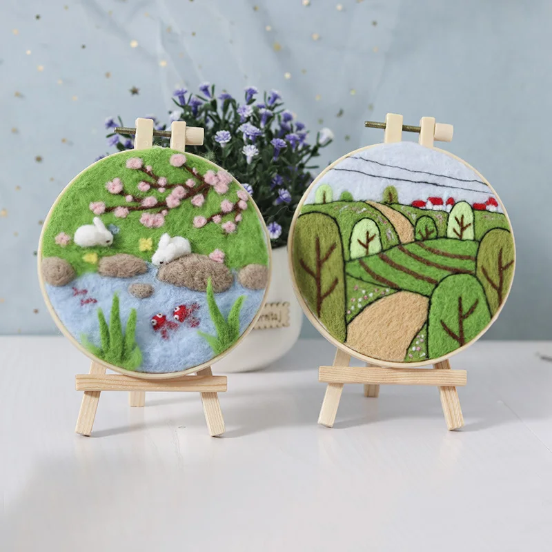 No Finish Flower Animal Cartoon Painting Funny Wool Needle Felt Kit Handmade Wool Needle Painting Kids Children DIY Gift