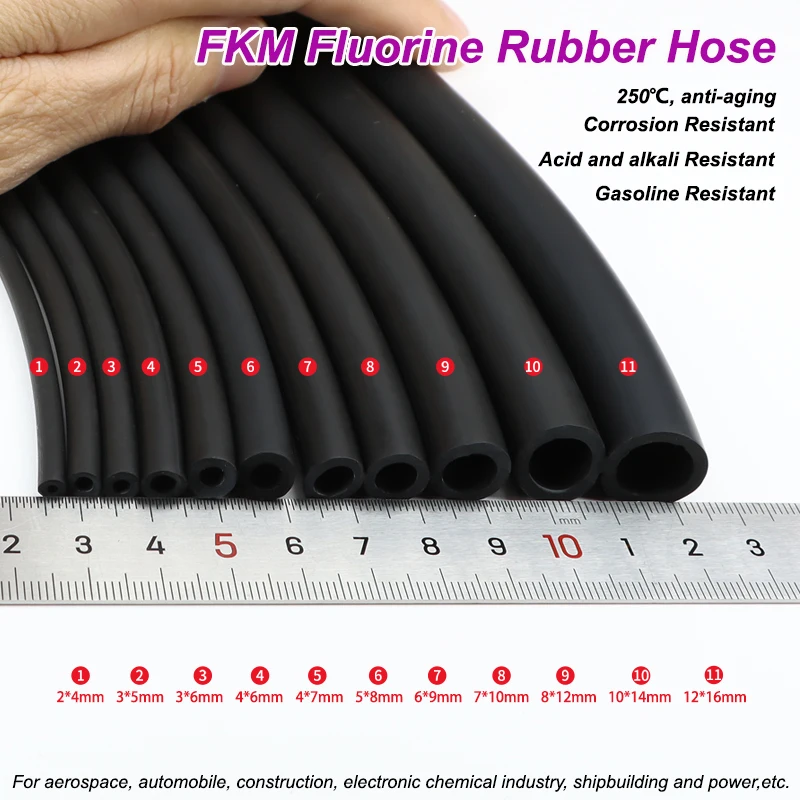 Produktbild von Fluorkautschukschlauch FKM/Viton – Säurefest, Hitzebeständig, ölbeständig, ID 2–12mm (6x9mm) – Für Chemie & Industrie