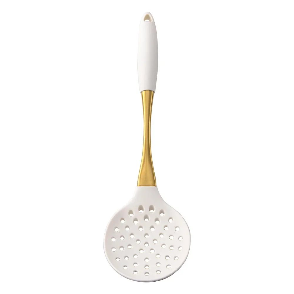 Elegant Silicone Kitchen Utensils Set - Heat-Resistant White and Gold Cooking Accessories
