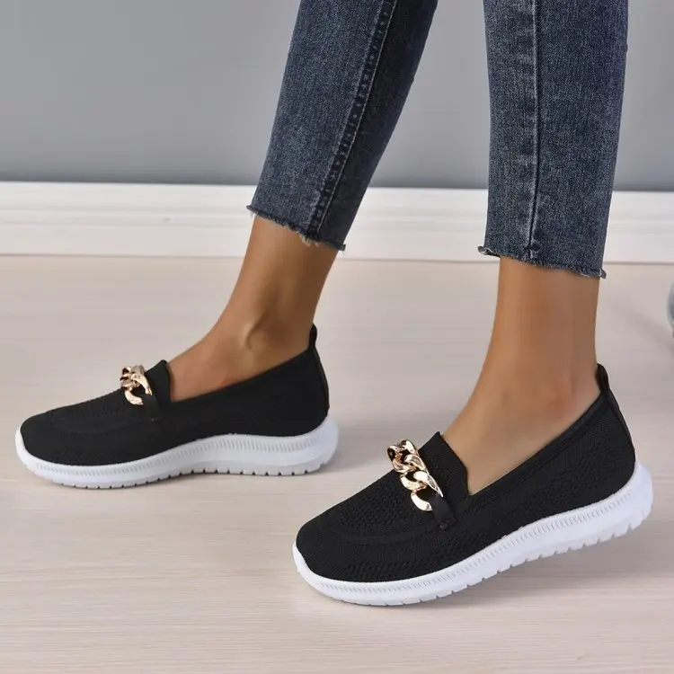 Thick soled fly woven soft soled single shoe for women single pedal knitted breathable Slip-on shoe for women, women summer 2023