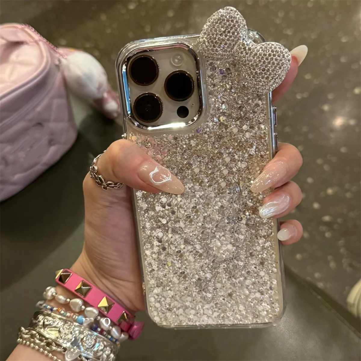 Phone Case, Iphone Case Luxury Rhinestone Bow Epoxy Sequins Phone Case For Iphone 16 15 14 13 12 11 Pro Max Cute Bling Bowknot Shockproof Soft Cases