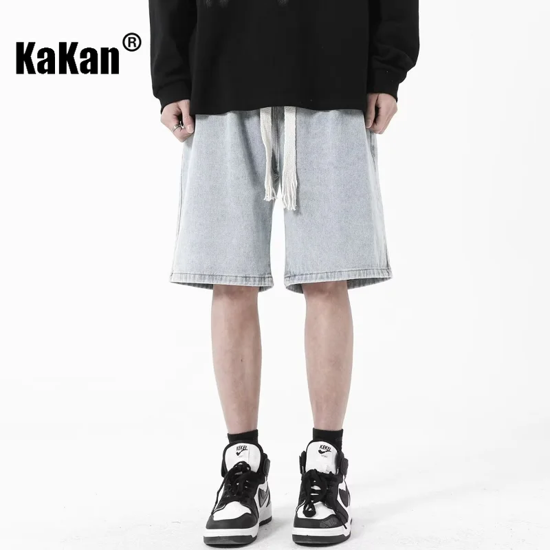 Kakan Denim Shorts Men's High Street Hong Kong Style Straight Tube Loose Casual Pants Five Point Denim Shorts K33-M0021